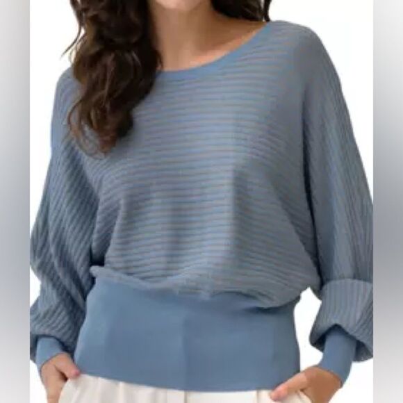 Adrienne Landau Blue & Tan Open Back Dolman Tunic Size XL NWT - Picture 11 of 13